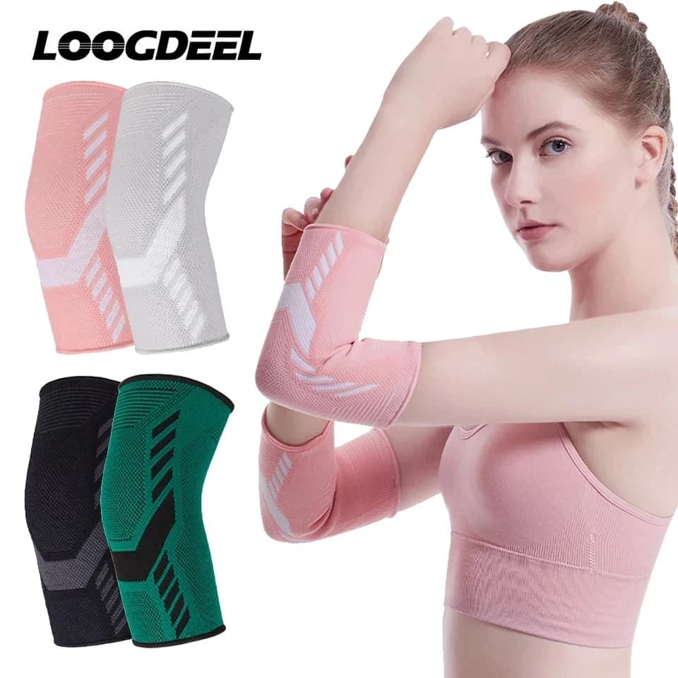 LOOGDEEL1Pcs Supporto per gomito Cuscinetto protettivo elastico per gomito Assorbe il sudore Sport Basket Pallavolo Tennis Manica del braccio Gomito Tutore