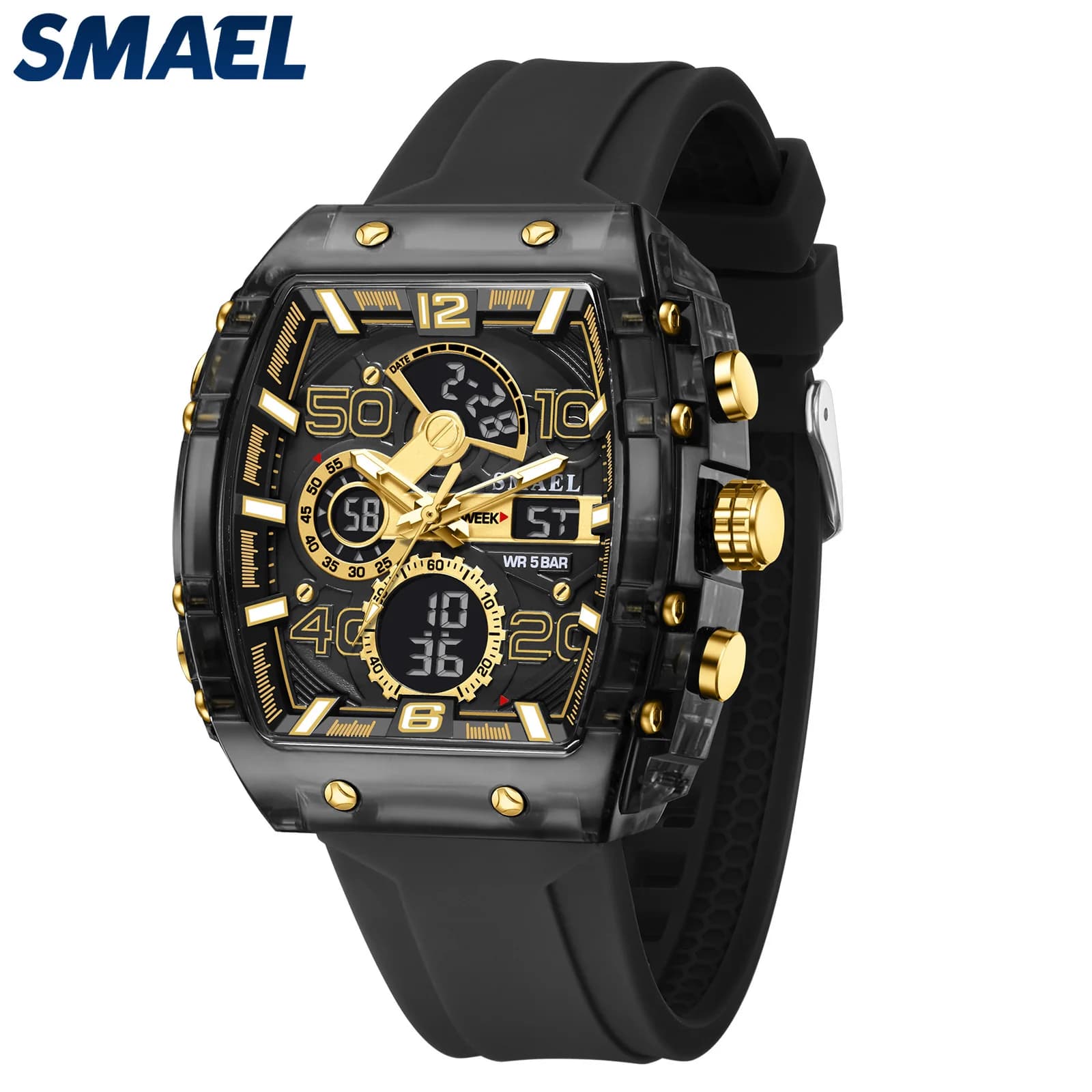 SMAEL Brand 8109 New Square Fashion Electronic Watch Double Display Waterproof Multicolor Light For Men