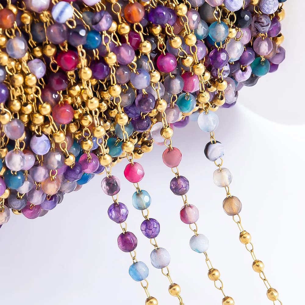 Catena di perline di cristallo trasparente colorato in acciaio inossidabile da 0,5 M 1 M per la creazione di gioielli con catena per il corpo, braccialetto, collana fai da te
