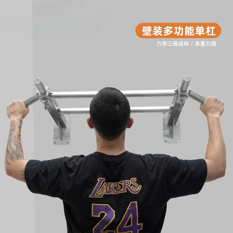 Traction device with horizontal bar for wall punching for domestic interior with stainless steel wall mounted horizontal bar