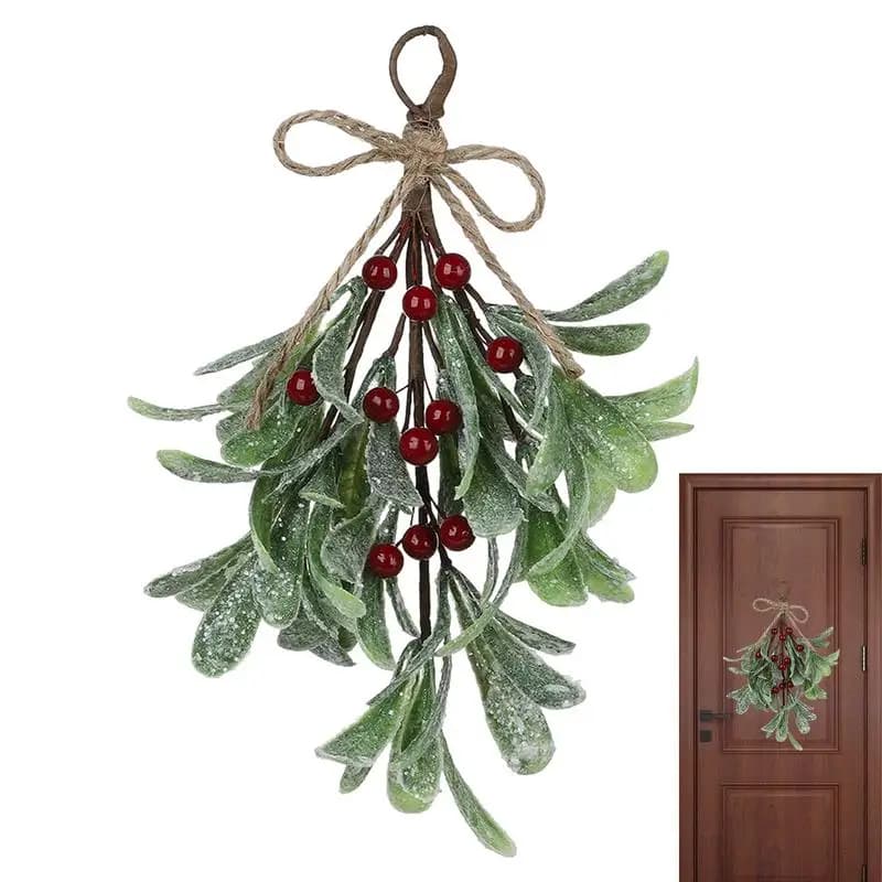Artificial Simulated Vischio Rams Frosted Green Plants Stems Christmas Decoration for Home Winter Interior
