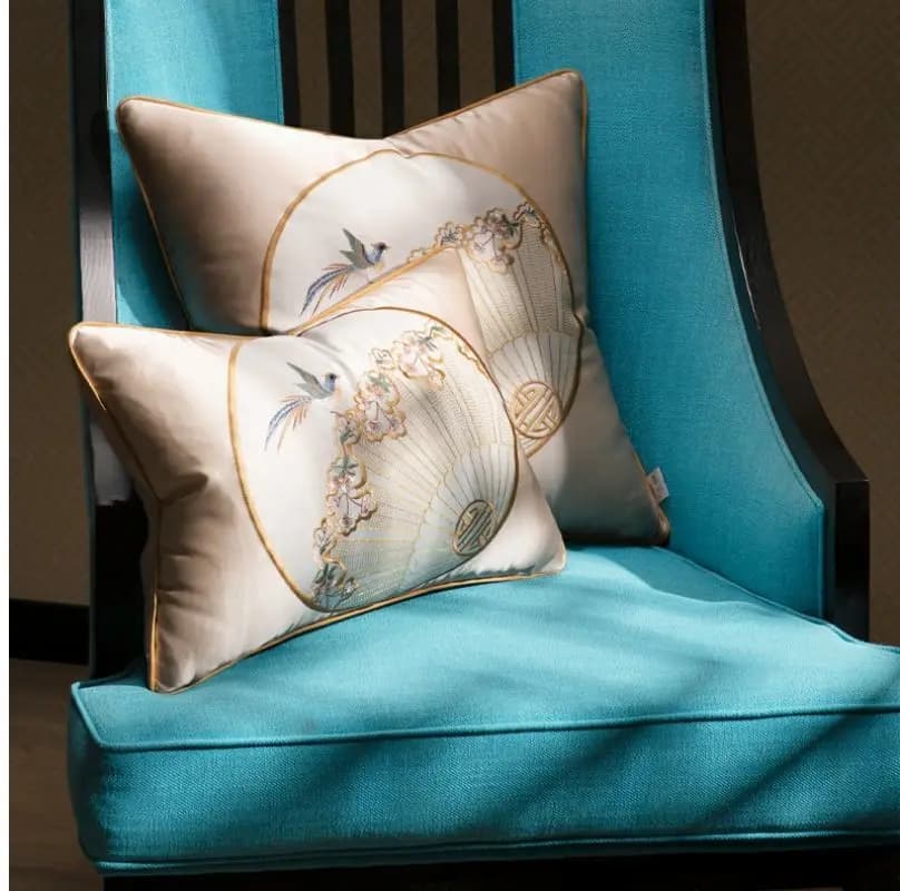 elegante fodera per cuscino ricamata con uccello in stile cinese antico, federa per divano in tessuto satinato, fodera per cuscino lombare decorativa