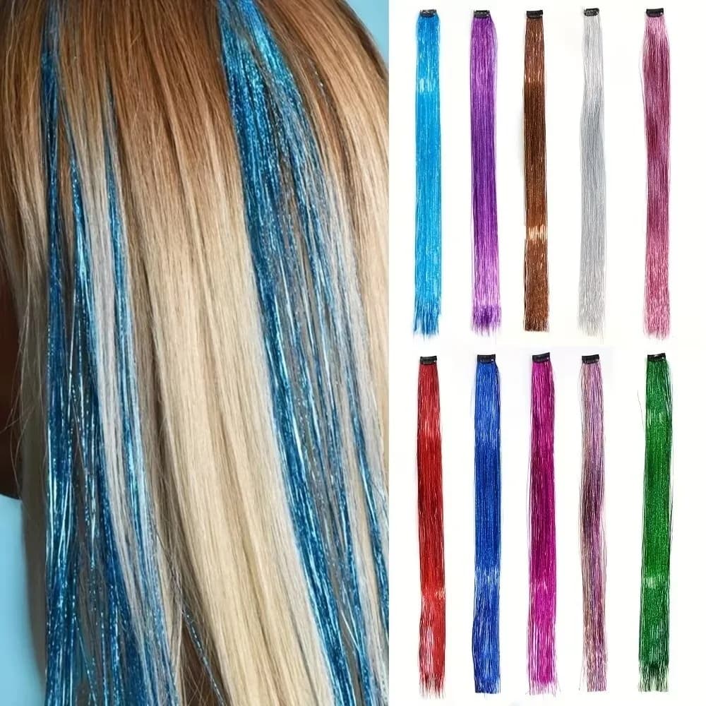 Punti salienti Clip Clip nelle estensioni dei capelli Glitter Colorati Capelli da fata Capelli Tinsel Capelli sintetici lunghi lisci Punti salienti Ragazze