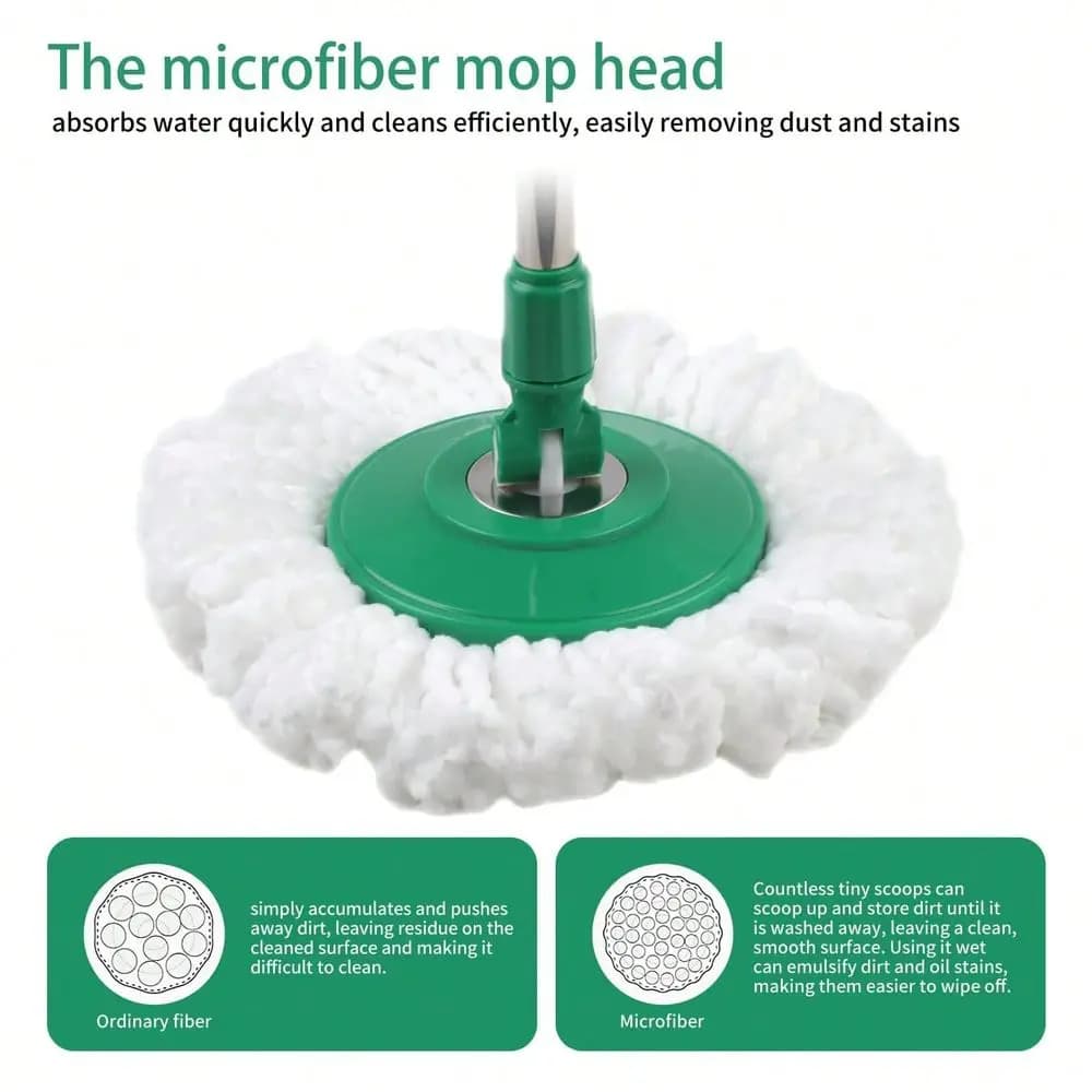Set Mop e Secchio con Strizzatore, Sistema Mop e Secchio 360 con 3 Ricariche in Microfibra e Manico Estensibile da 61 Pollici per la Pulizia dei Pavimenti