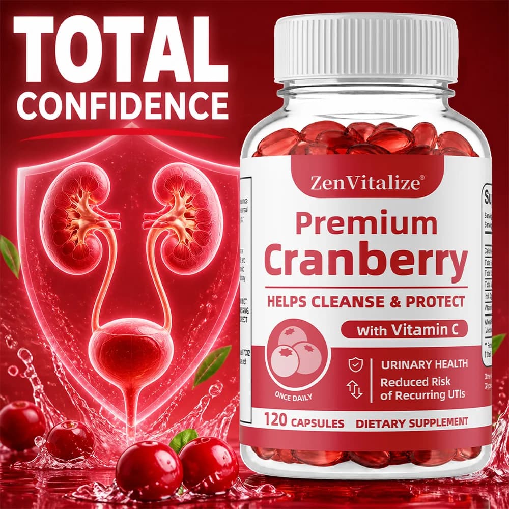 Premium Cranberry Help Cleanse and Protect, Support Urinary Tract Health, Rich in Vitamin C, Dietary Supplement, 120 Capsules