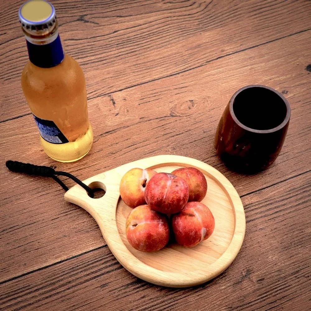 Rubberwood Cutting Board Small Round Double Sided Serving Board Khaki Hanging Hole Round Wooden Cutting Snack Serving