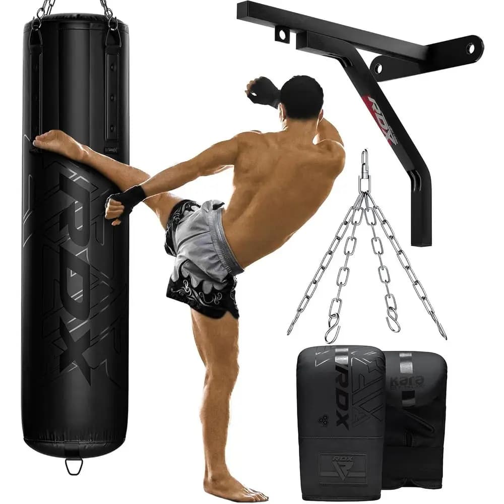 55lb Pre-filled Boxing Bag Set with 110lb Capacity, 4-Piece Wall Bracket, Gloves, and Steel Chain for Home Gym Training