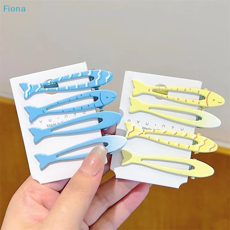 ☭ Set di fermagli per capelli a forma di pesce, 4 fermagli in metallo colorato per ragazze, accessori per acconciature per bambini