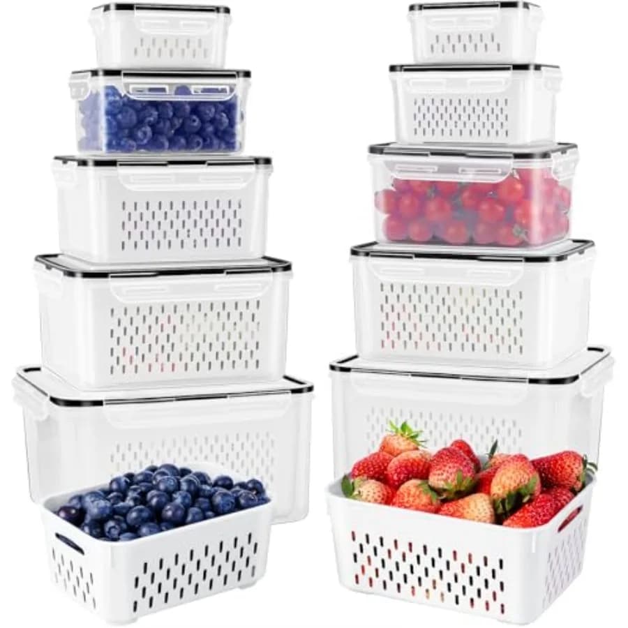 Contenitori per Frutta da Frigorifero con Scolapasta Rimovibile, Contenitore Ermetico per Alimenti Lavabile in Lavastoviglie, Salva-Freschezza per R