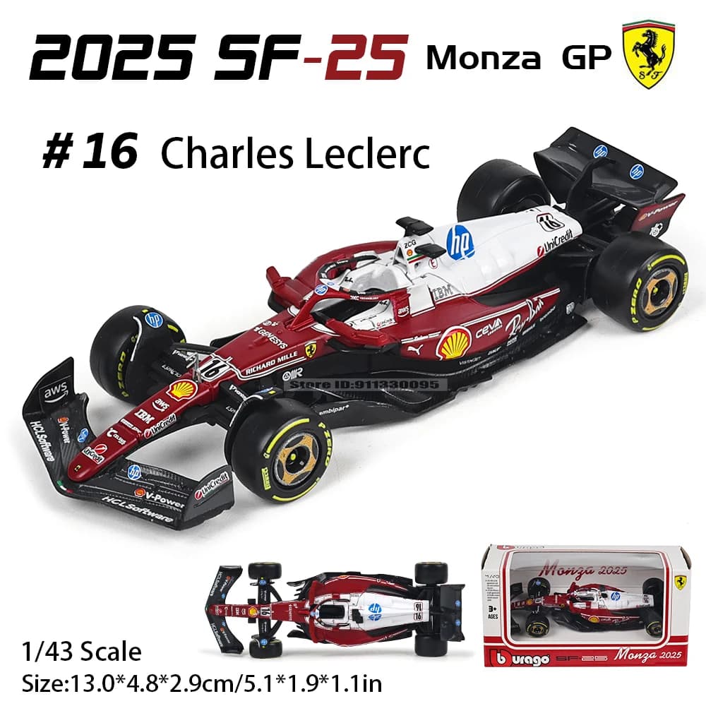 Bburago 1:43 2025 F1 Ferrari SF25 Monza # 16 Charles Leclerc # Modellino Auto in Lega 44 Lewis Hamilton, Giocattolo da Collezione