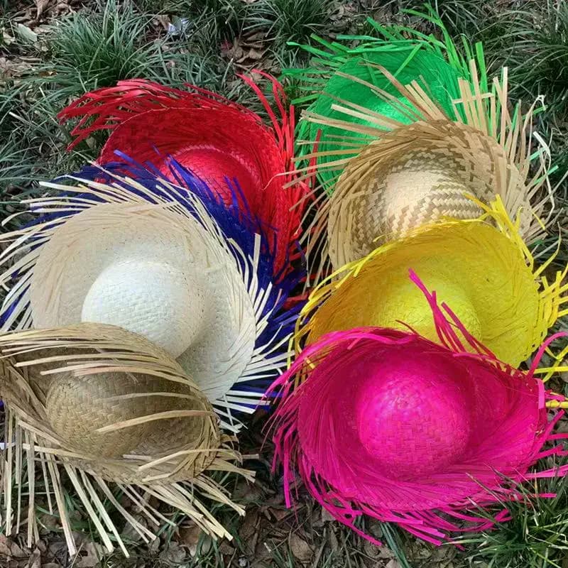 Cappello da Sole Trendy da Spiaggia Unisex con Bordo Sfrangiato in Paglia Intrecciata, Cappello da Sole per Viaggi all'Aperto e Feste in Piscina, Cappelli di Paglia Colorati
