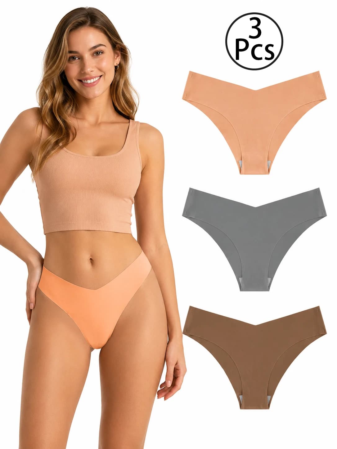 3PCS Women's thong underwear seamless design thin style invisible underwear suitable for sports wear sexy waistline comfortable