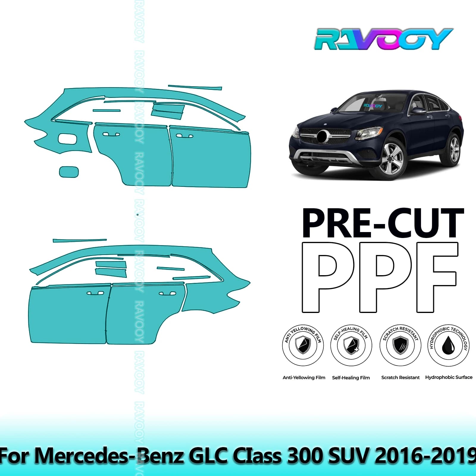 Per Mercedes-Benz GLC CIass 300 SUV 2016-2019 8.5mil Trasparente Opaco Pre-Cut PPF Porta e Pilastro A/B Kit TPU Pellicola di Protezione Della Vernice Set