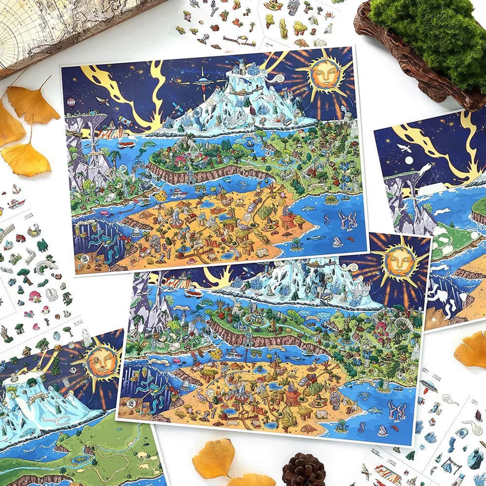 Thick Coated Paper 3D Miniature Scene Stickers Set Volume 39 Layered Pressing DIY Scrapbook Journal Planner Decor 18x23cm