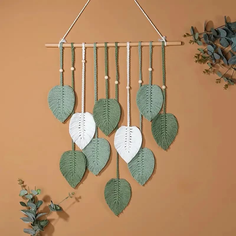 Dream catcher tapestry hand-woven wall decoration natural cotton rope leaf still life pattern