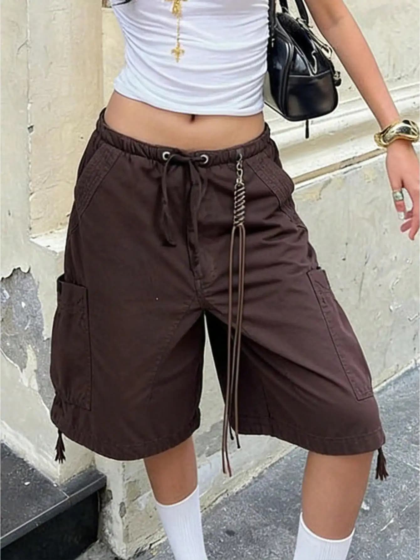 Shorts in jeans da donna casual a vita alta, shorts in denim effetto distressed, shorts sportivi da allenamento con tasche