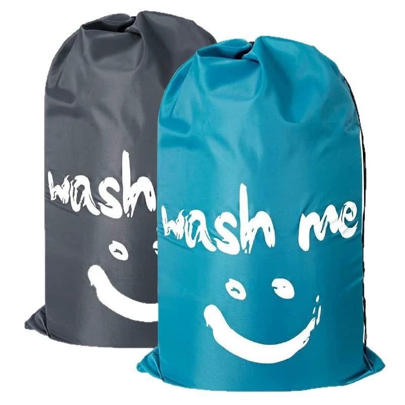 Oxford Linen Bag with "Wash Me" Drawstring Storage Solution for Travelling with Joyful Face Design, Multipurpose Organizer for dirty clothes