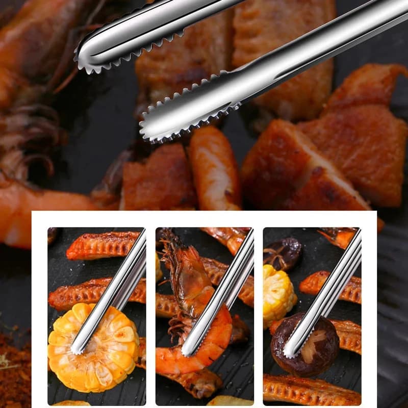 1-4pcs Grill Tongs Bbq Grill Tongs Stainless Steel Long Mini Kitchen Meat Food Charcoal Cooking Korean Camping Barbecue