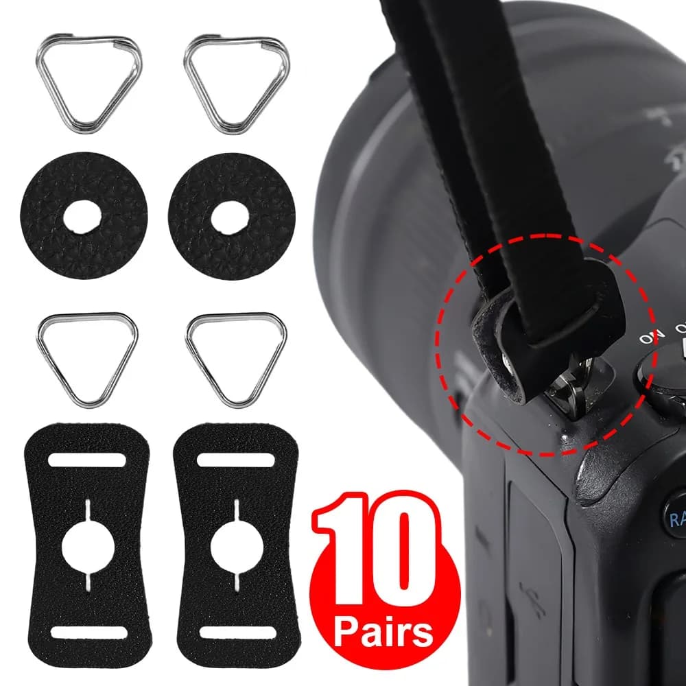 Triangular split ring adapter with camera strap eyelet and leather protective cover for Sony for Fujifilm for Canon for Nikon