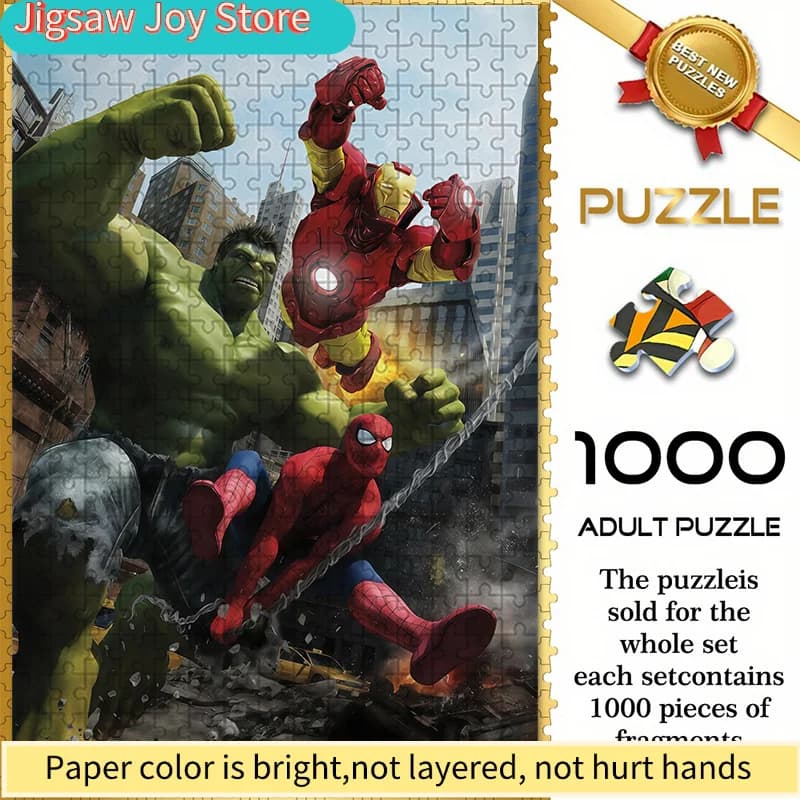 MARVEL Puzzle Supereroi Hulk e Iron Man vs Spider-Man - Scena di Battaglia, Grande Formato da Parete