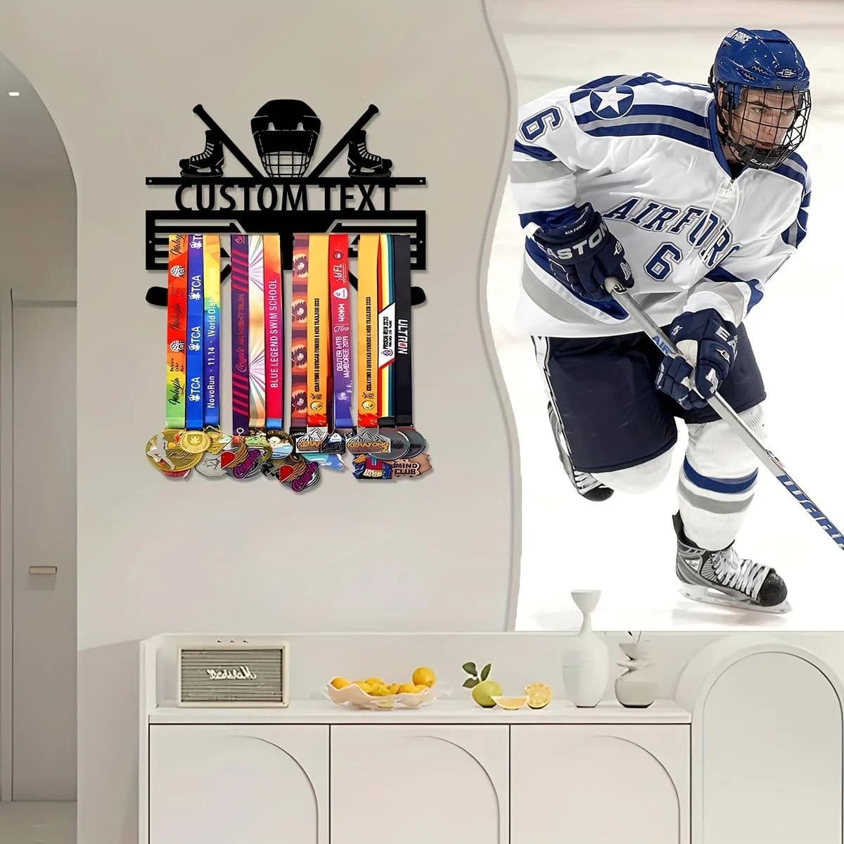 Espositore personalizzato in metallo per medaglie di hockey su ghiaccio, regalo di San Valentino, per decorare la stanza, adatto per pallacanestro, calcio ed esercizi sportivi.