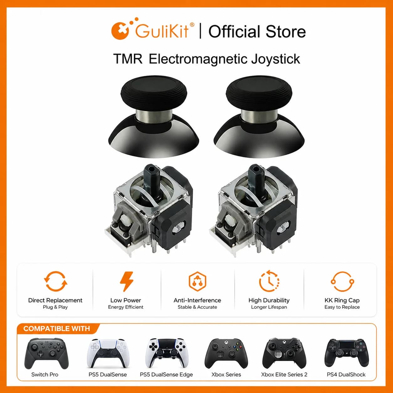 GuliKit TMR Joystick con tappo stick per PS4 PS5/PS5 Edge Gamepad per Switch Pro Xbox Series Controller Accessori di gioco Riparazione