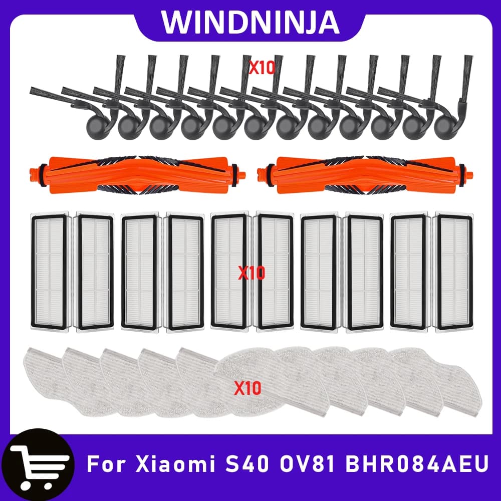 For Xiaomi Robot Vacuum S40 OV81 BHR084AEU Main Brush Side Brush Mop Cloth HEPA Filter Vacuum Parts Accessories Replacement Kits