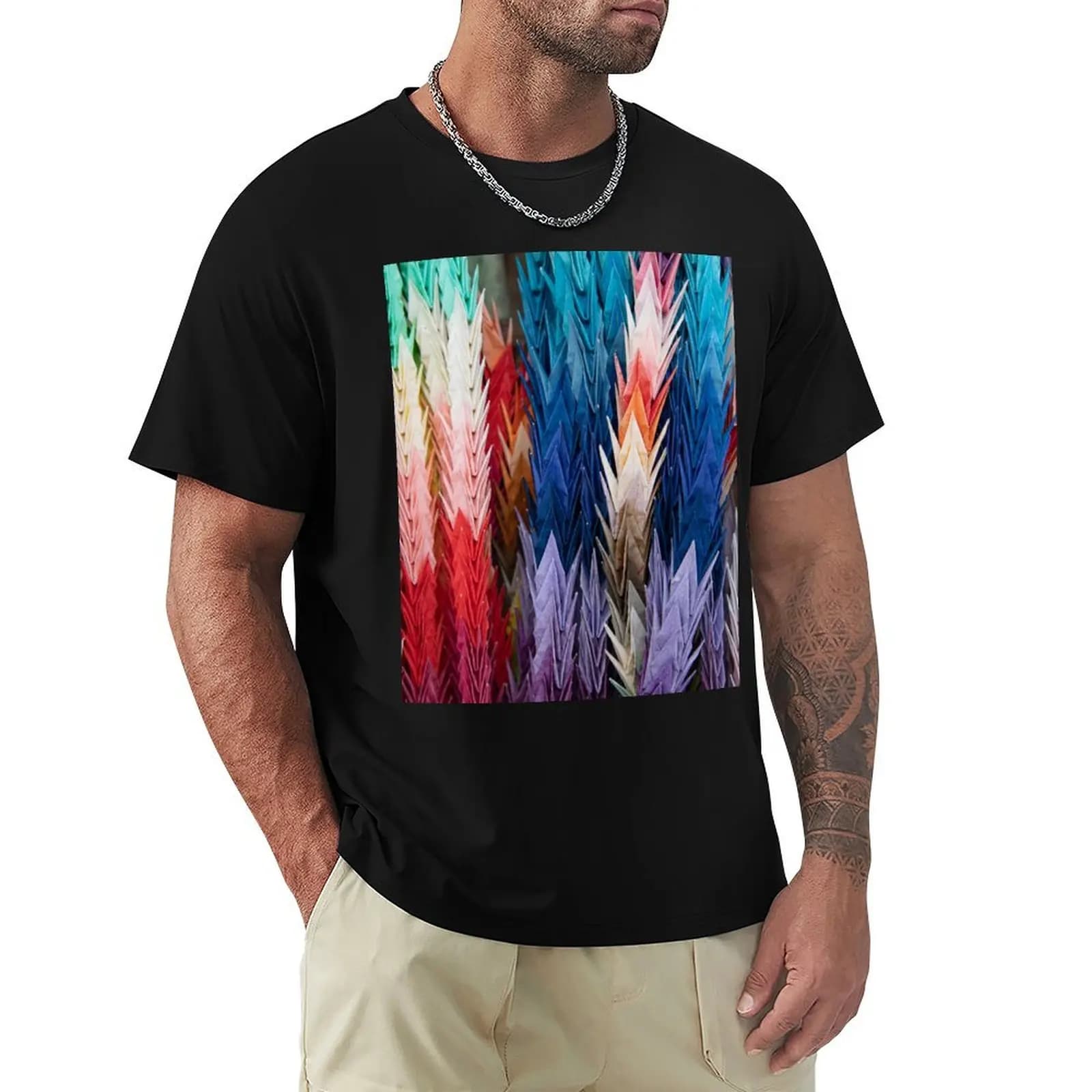Japanese Origami Colorful Paper Cranes T-Shirt Fitness Quick Dry Short Sleeve Top