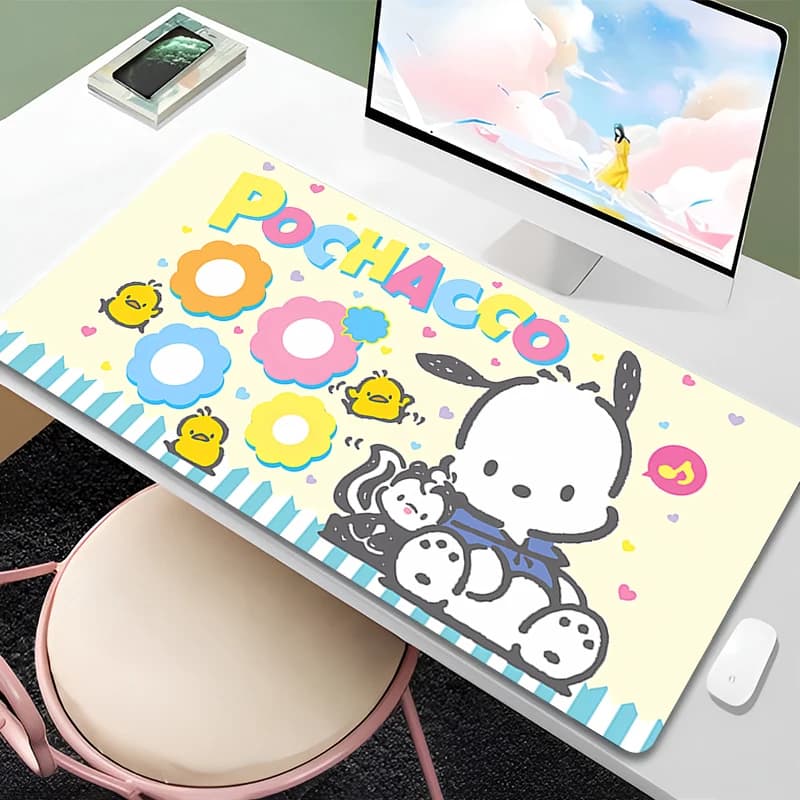 Cute Cartoon Mouse Pad Pochacco Extended Desk Mat Gamer PC Computer Keyboard Pad Gaming Accessories Mousepad Non Slip Desk Decor