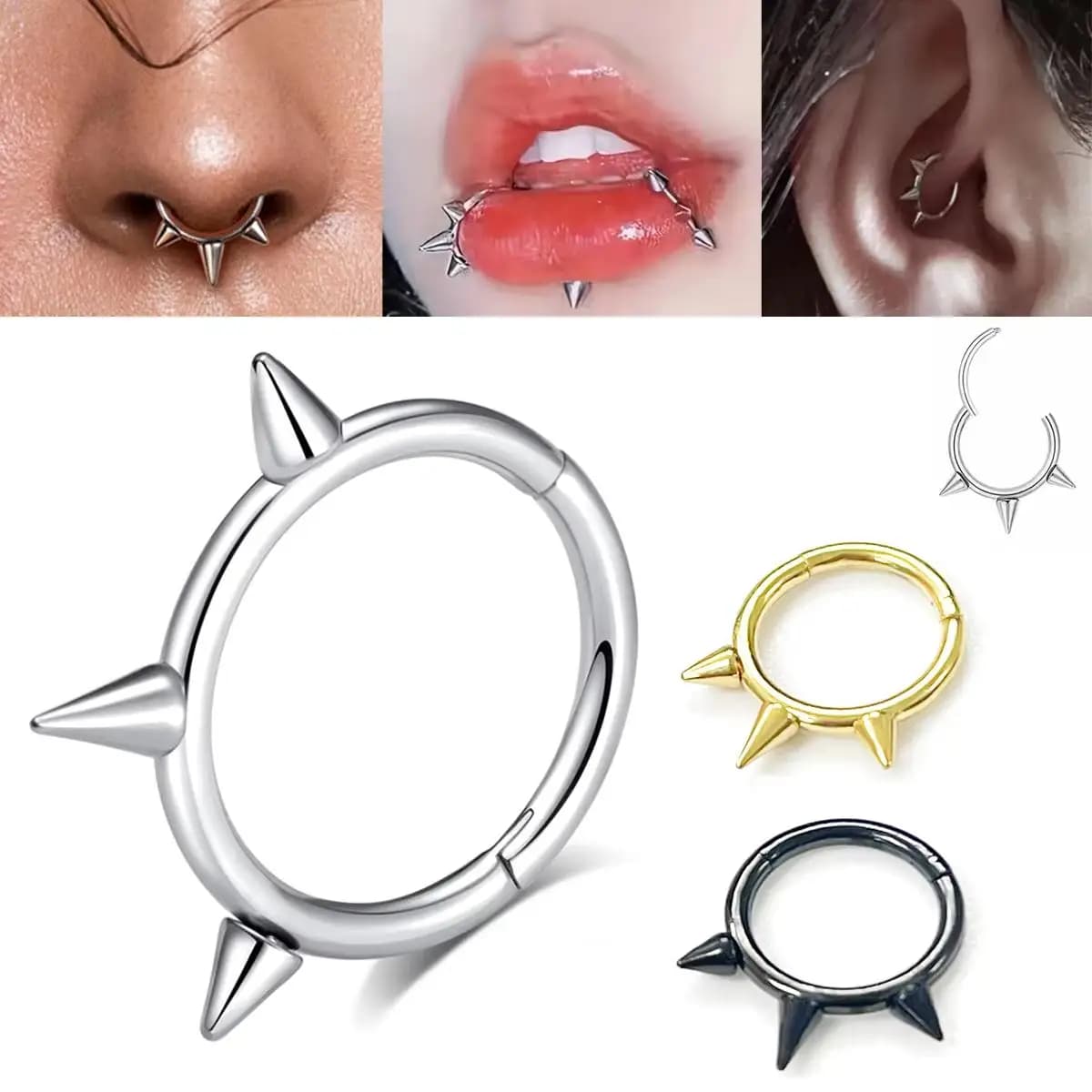 16G 8mm Taper Nose Ring Hoop Hinged Septum Hoop Ring Tragus Rook Ring Punk Piercing Jewelry Lip Labret Ring Cartilage Earrings