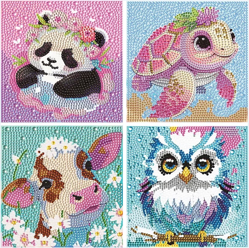 Kit di Pittura Decorativa con Cristalli Keeppley, Ricamo a Punto Croce 5D Fai-da-Te, Panda e Tartaruga, Arte Creativa per Bambini