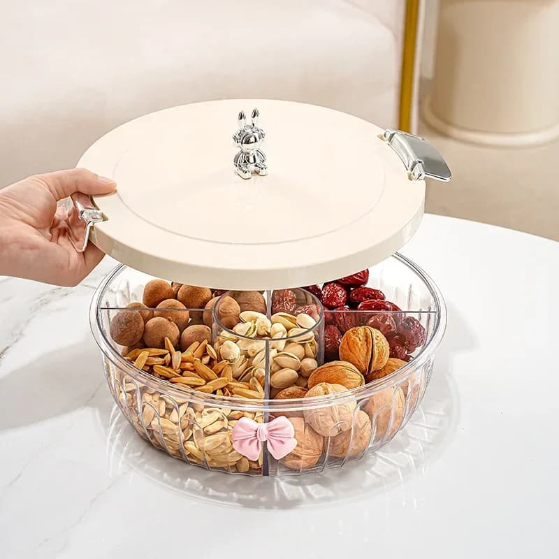 Piatto di frutta secca di lusso leggero Piatto di noci di fascia alta di alto valore Tavolino da salotto con scomparti Scatola di immagazzinaggio di snack