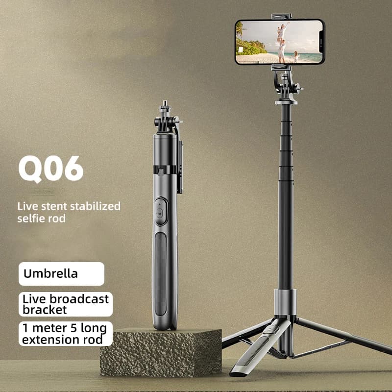 Q06 supporto per Live Streaming allungato in lega di alluminio Bluetooth Selfie Stick integrato multifunzionale floortreppiede fotografia