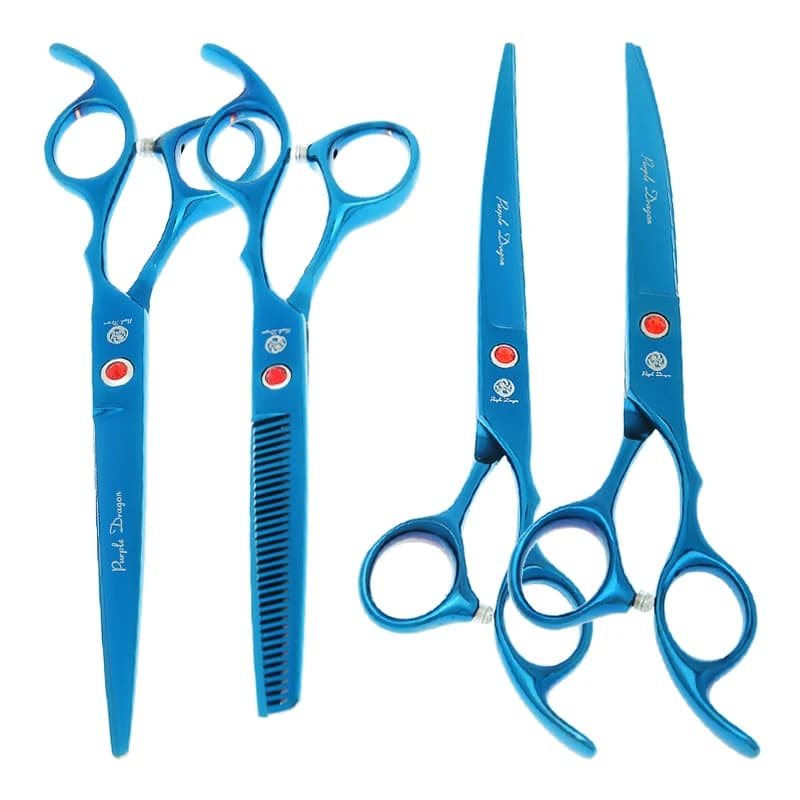 7.0" Purple Dragon Professional Pet Grooming Scissors Dog Straight Curved Cutting Thinning Shears Groomers Animal Clipper B0023B
