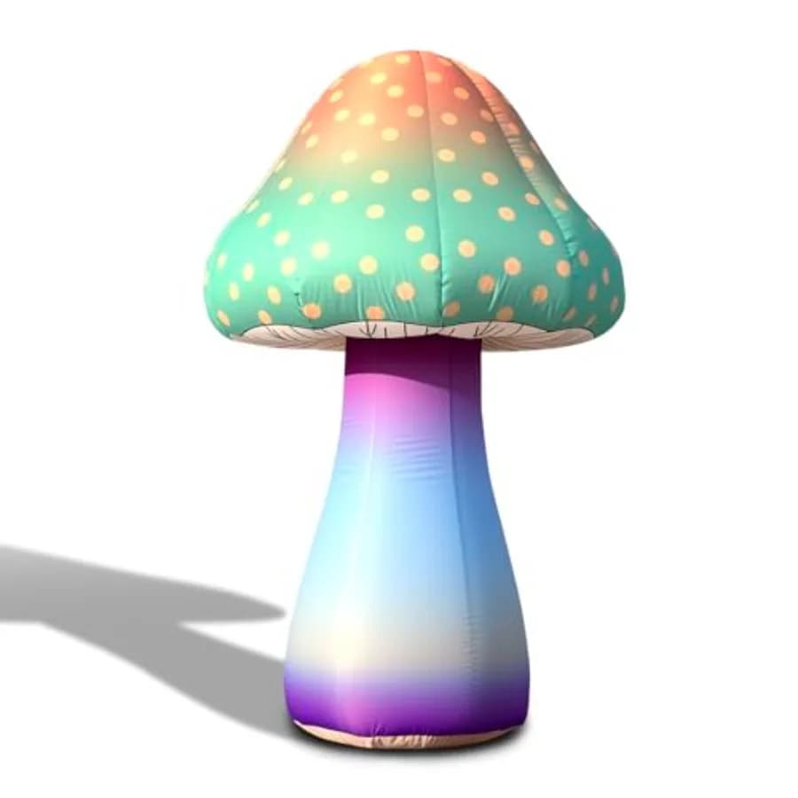 Fungo gonfiabile a LED da 6 piedi con ventola integrata, striscia luminosa e telecomando per giardino esterno, cortile, palcoscenico, vialetti e ambienti interni