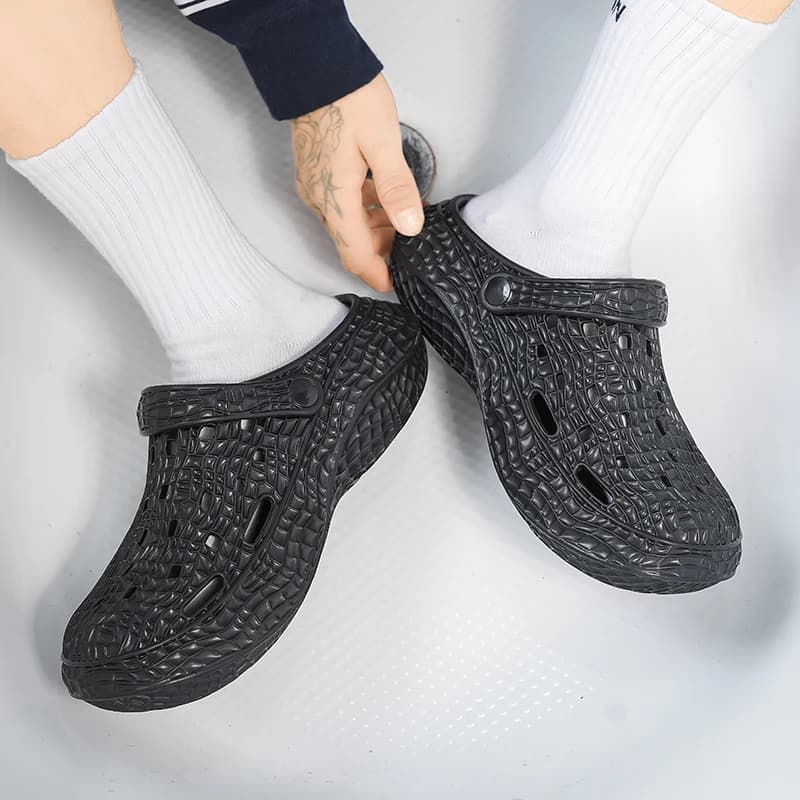 Men's EVA Hollow Out Clogs Men Drawstring Closure Breathable Slides MenThick Sole Non-slip Beach & Casual Shoes