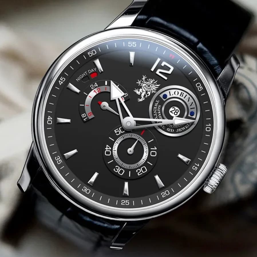 LOBINNI Men Luxury Watch 42mm Automatic Mechanical Wristwatch Waterproof Sapphire Switzerland Leather Strap