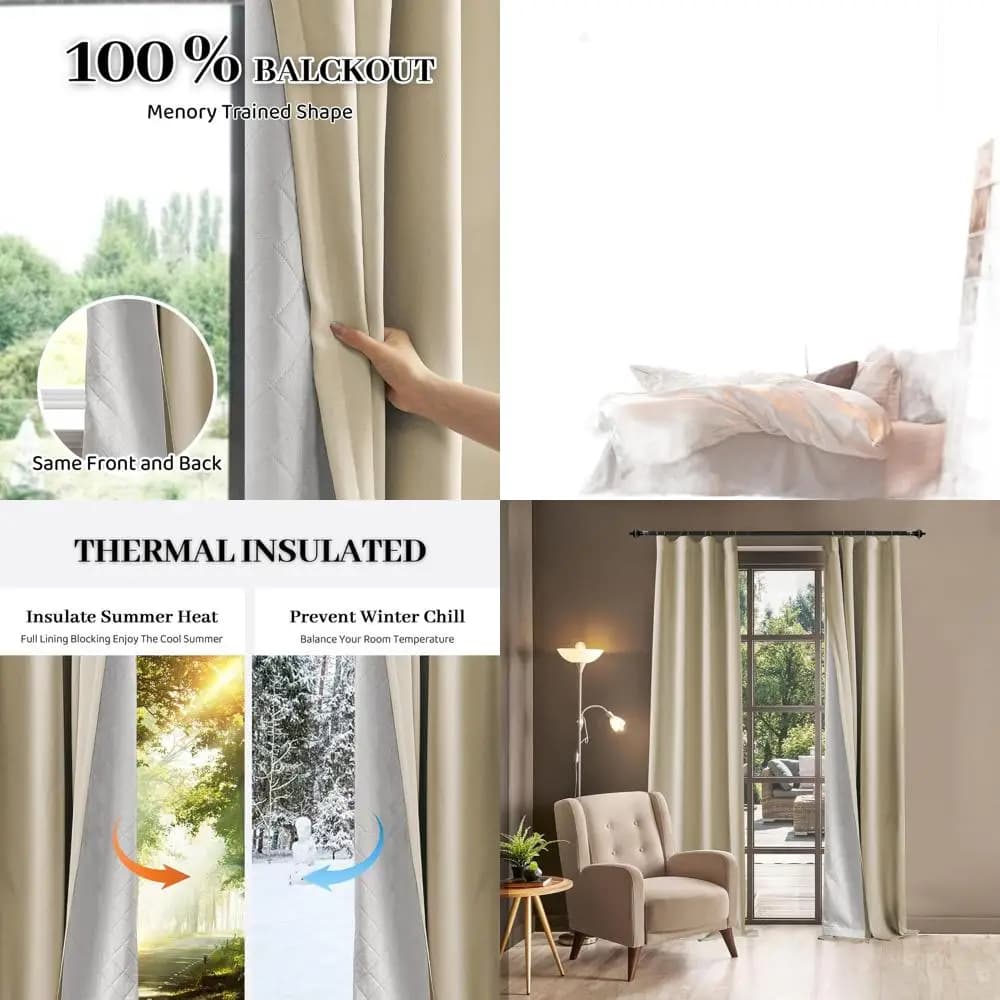 Thermal Insulating Tents with 3 Sheets, Width 80, Design with Poster Languages, Beige, 50x80 per Door, Window, Bedroom, Living Room