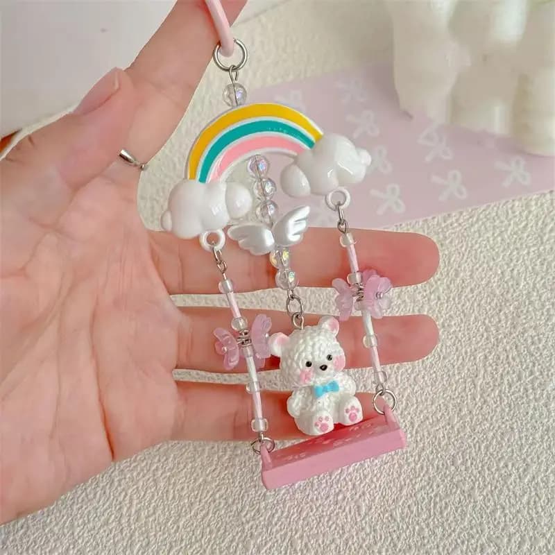 1/2 PCS Cute Rainbow Swing Bear Keychain Pendants Girly Heart Bag Hanging Backpack Charms Phone Chain Keyring Birthday Gifts