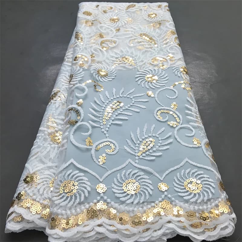 African Net Lace Fabric 2025 Latest Design French Tulle Lace Fabric With Sequins For Women Wedding Party Dresses Sewing A4068