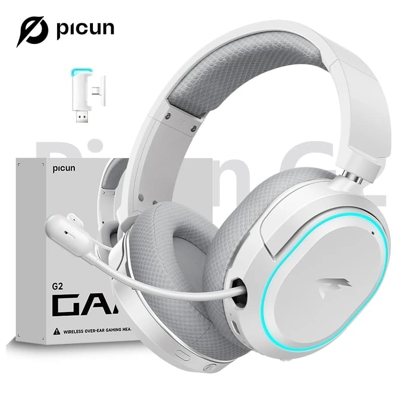 Picun G2 Pro 2.4G Cuffie da gioco cablate con microfono Cuffie da 40 mm Bluetooth 6.0 Driver da 40 mm Surround 7.1 Over Ear per PC PS4 PS5