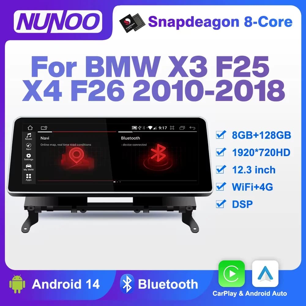 Android 14 8+128GB CarPlay per BMW X3 F25 X4 F26 2010-2018 GPS Autoradio Multimediale Navigatore Stereo DSP WiFi