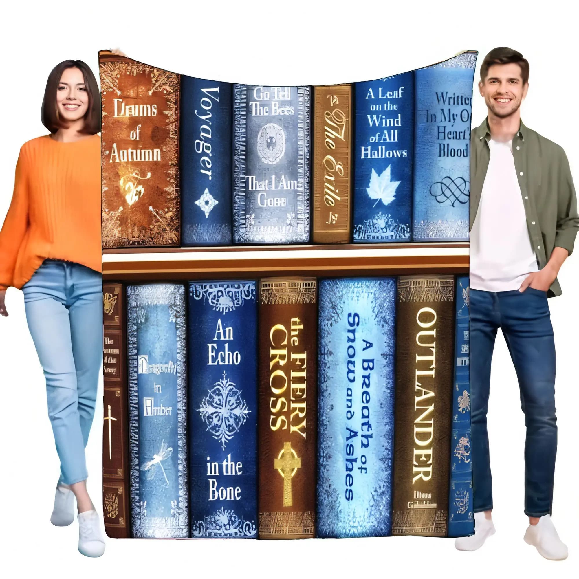 Outlander Bookshelf Blanket Soft Cozy Flannel Throw, Fantasy Novel Series Reading Decor, Plush Sherpa Sofa Bed Cover Gift for Bo