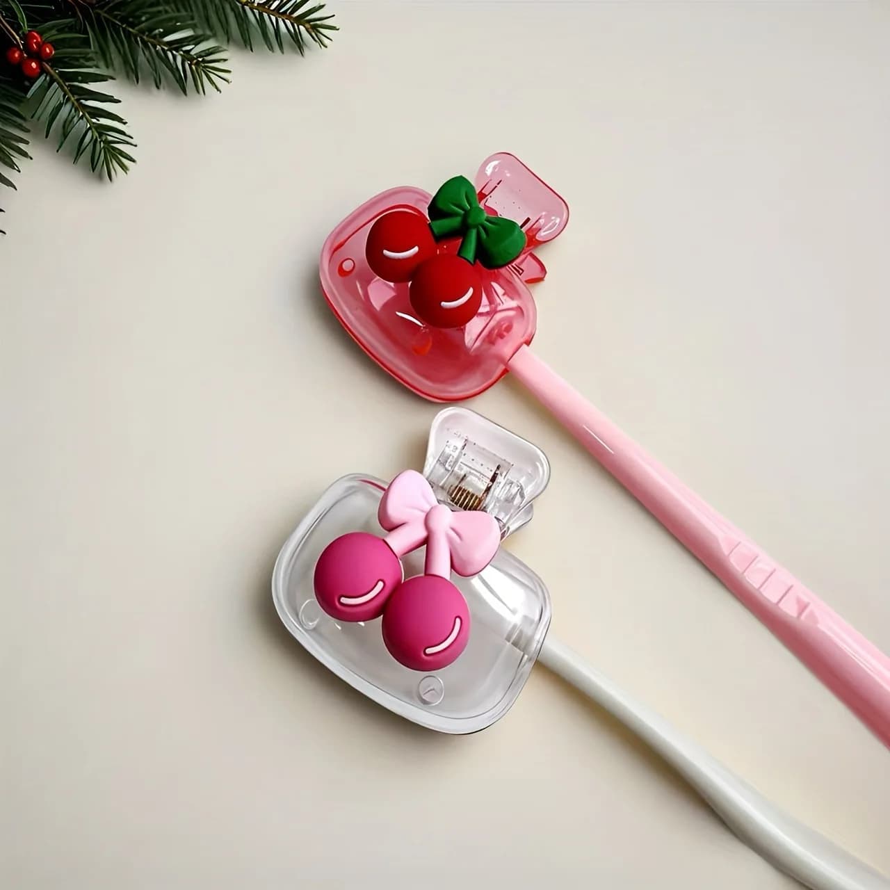 50Pcs Cherry Design Toothbrush Holder, Cherry Pattern, Protect Toothbrush Head, Features Dual Holes for Drainage and Ventilation