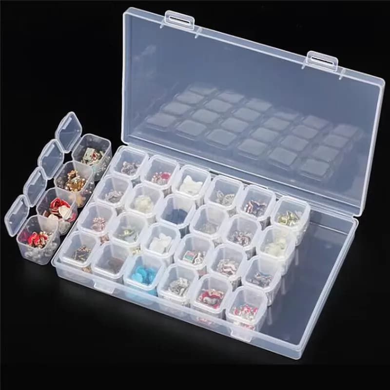 Empty storage box for nail art decoration with 28 compartments, nail glitter, rhinestones, crystal beads, accessories, nail tools container