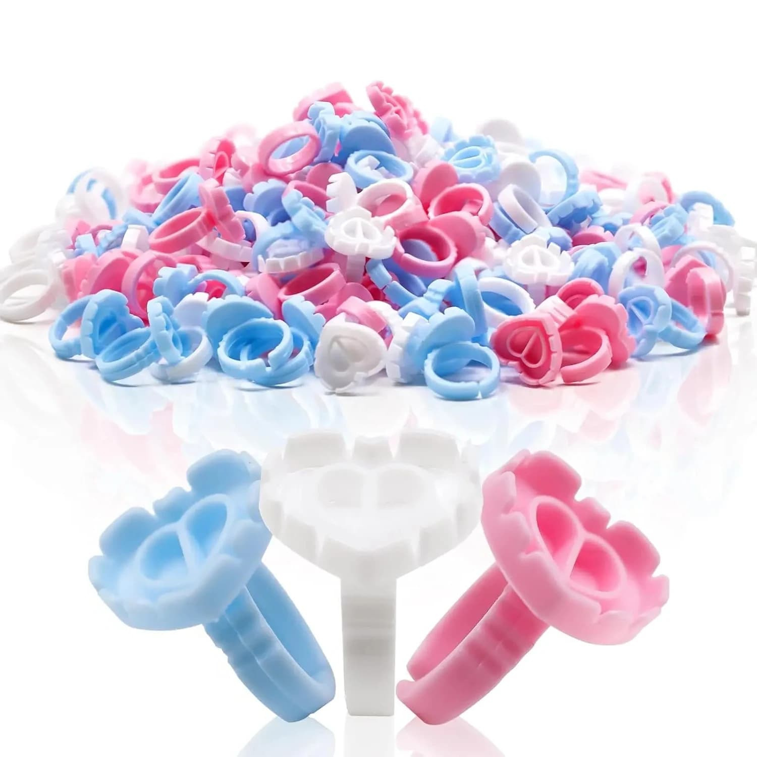 100 PCS Glue Rings for Eyelash Extensions Disposable Lovely Heart Blossom Cups Makeup Plastic Nail Art Supplies