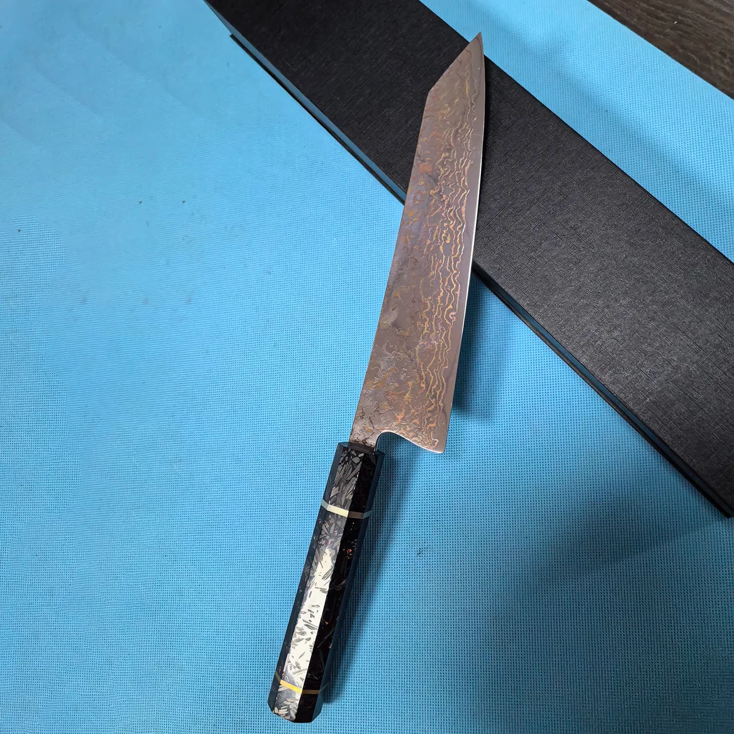 Kiritsuke knife 8 inch 73 layers tricolor copper Damasus steel Chef mannaia to slice Japanese kitchen knives carbon fiber handle