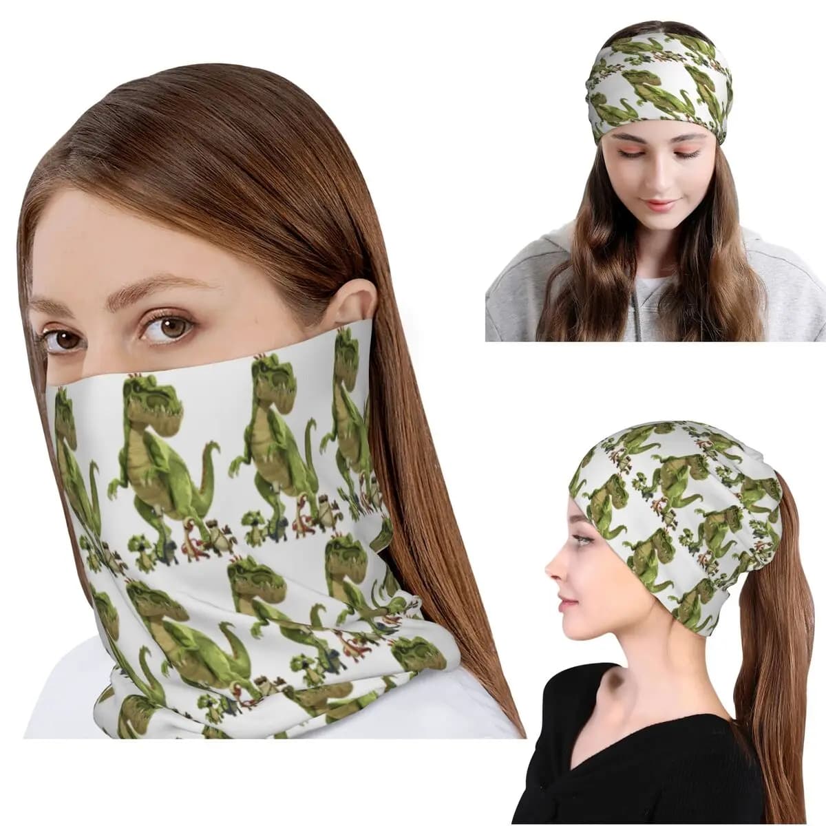 Gigantosaurus Dinosaur Cartoon Kawaii Bandana Neck Gaiter Mask Scarf Copricapo Berretti Cappello per uomo donna adulto traspirante