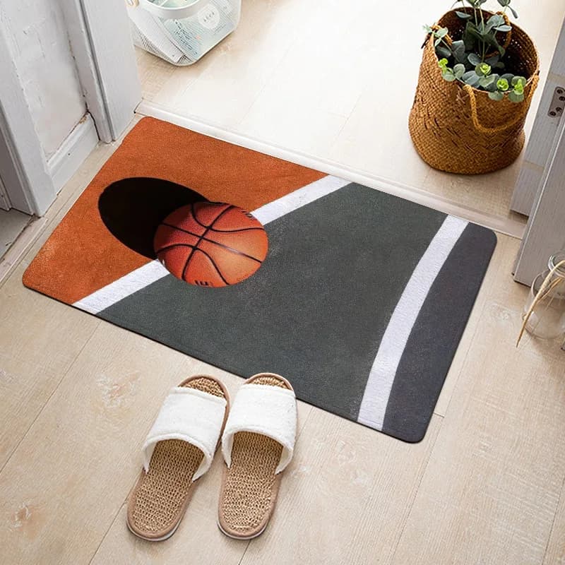 Rust Ochre And Dark Grey Field Non Slip Doormat, Optical Illusion Washable Rug for Indoor Hall Entrance