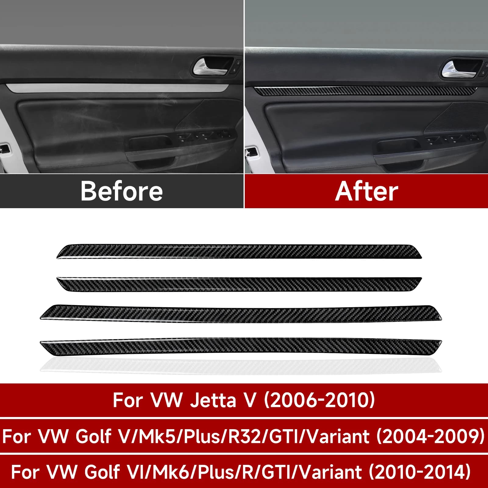 Per VW Jetta V Golf V VI MK5 MK6 R32 GTI Plus Variant Accessori Striscia Decorativa per Portiera Auto Adesivo Interno in Fibra di Carbonio
